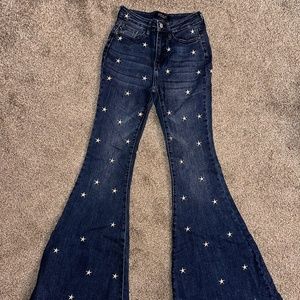 Judy Blue LA Super Flare Embroidered Star Jeans Women's Size 1/25